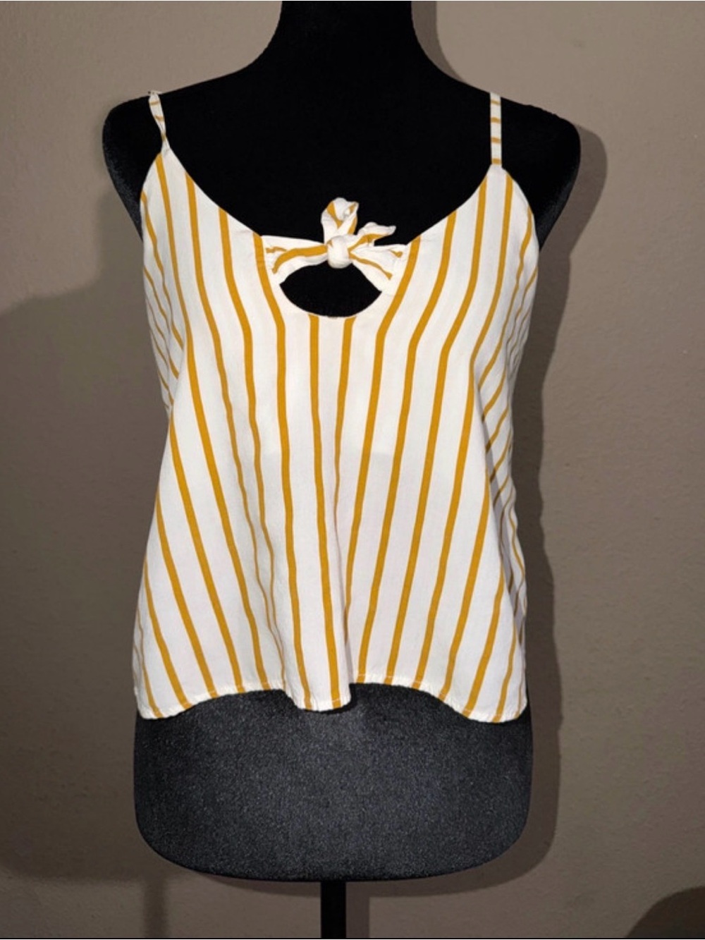 Mattel White & Mustard Vertical Stripe Tie-Front Camisole